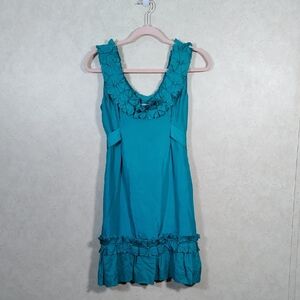 05127 Yoana Baraschi  green silk sleeveless dress w/ruffles 6